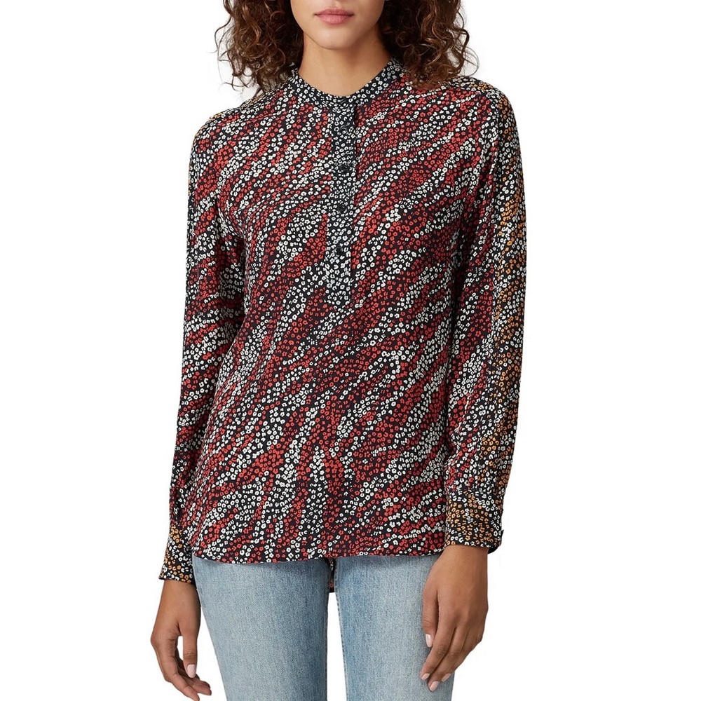 Rag & Bone Zebra Animal Print Button Blouse Black Red White Orange Size Medium M